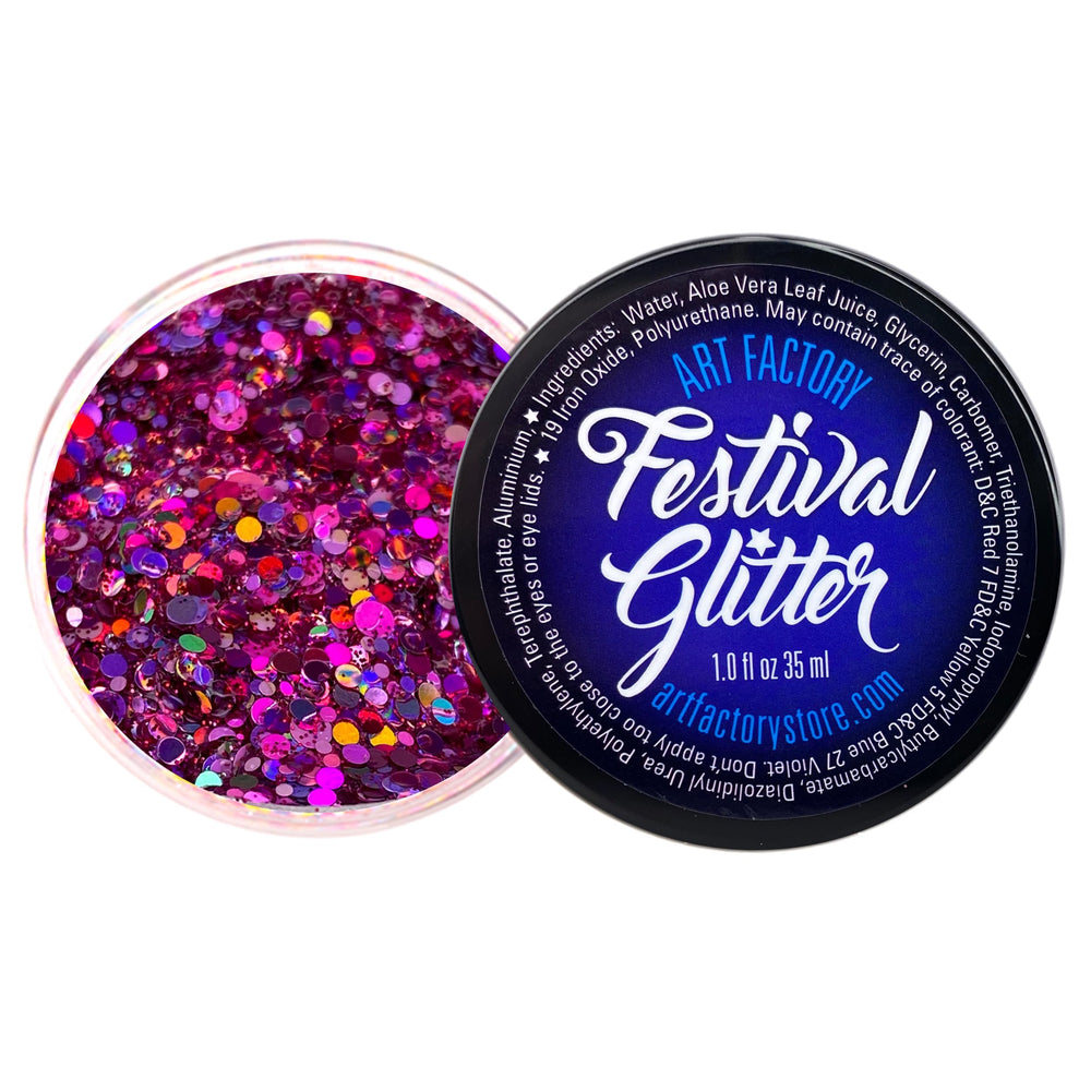 Art Factory jar front view showing vibrant pink glitter gel benefit instant shine