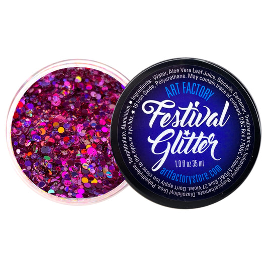 Art Factory jar front view showing vibrant pink glitter gel benefit instant shine