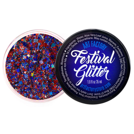Art Factory front jar packaging showing patriotic holographic glitter benefit