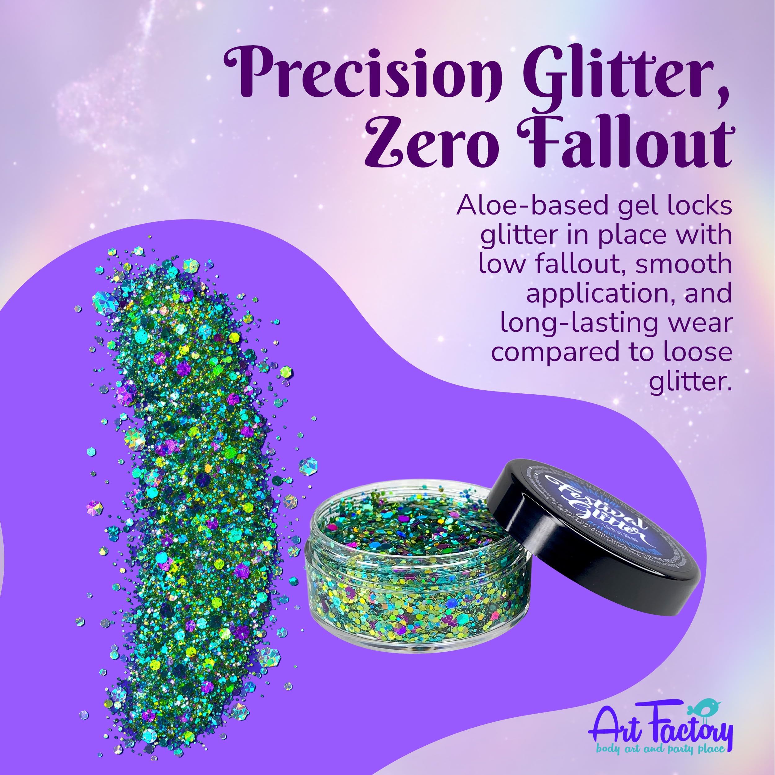 Art Factory close-up chunky holographic glitter showing multicolor reflective depth