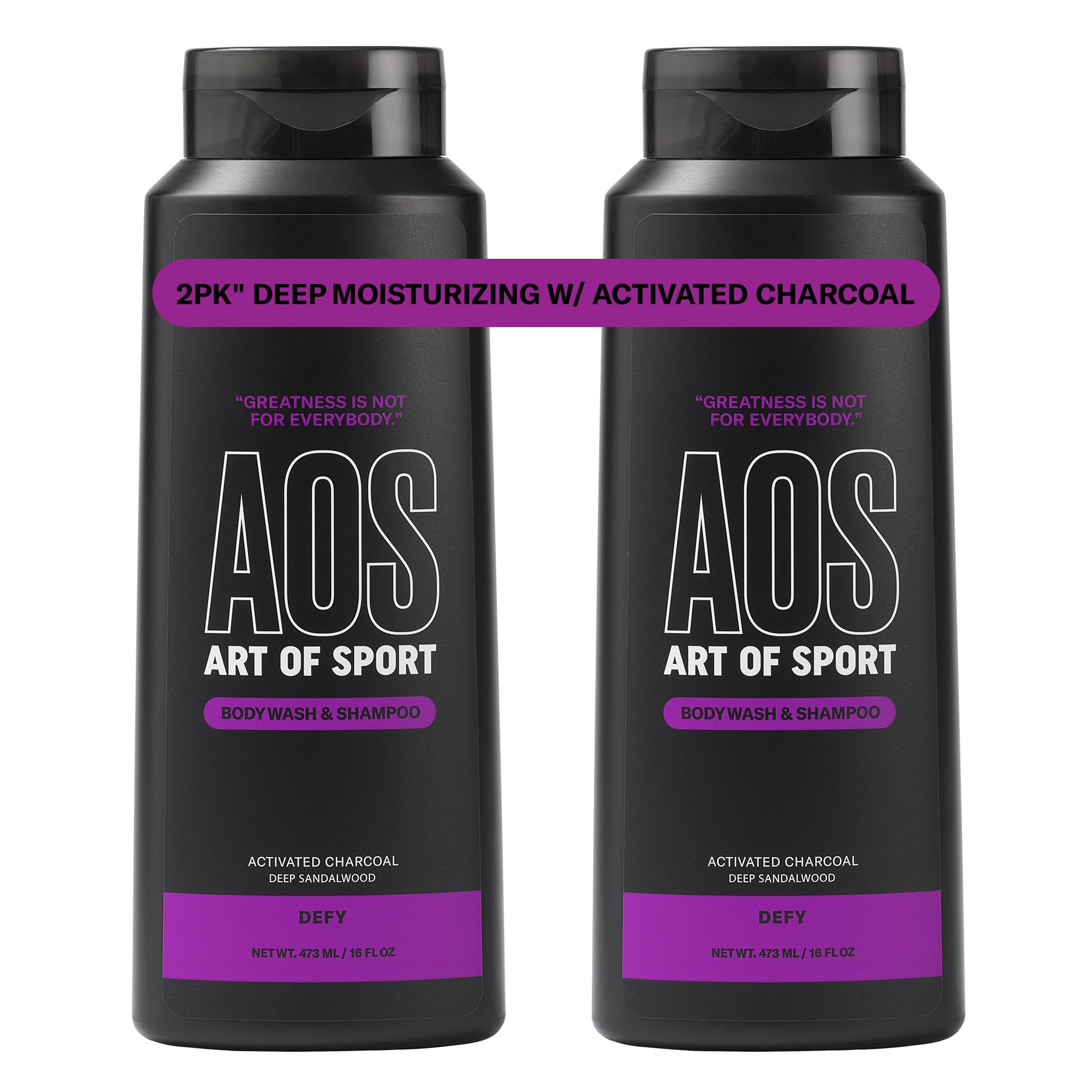 Art of Sport front bottle view showing sandalwood DEFY scent and sporty design benefits freshness