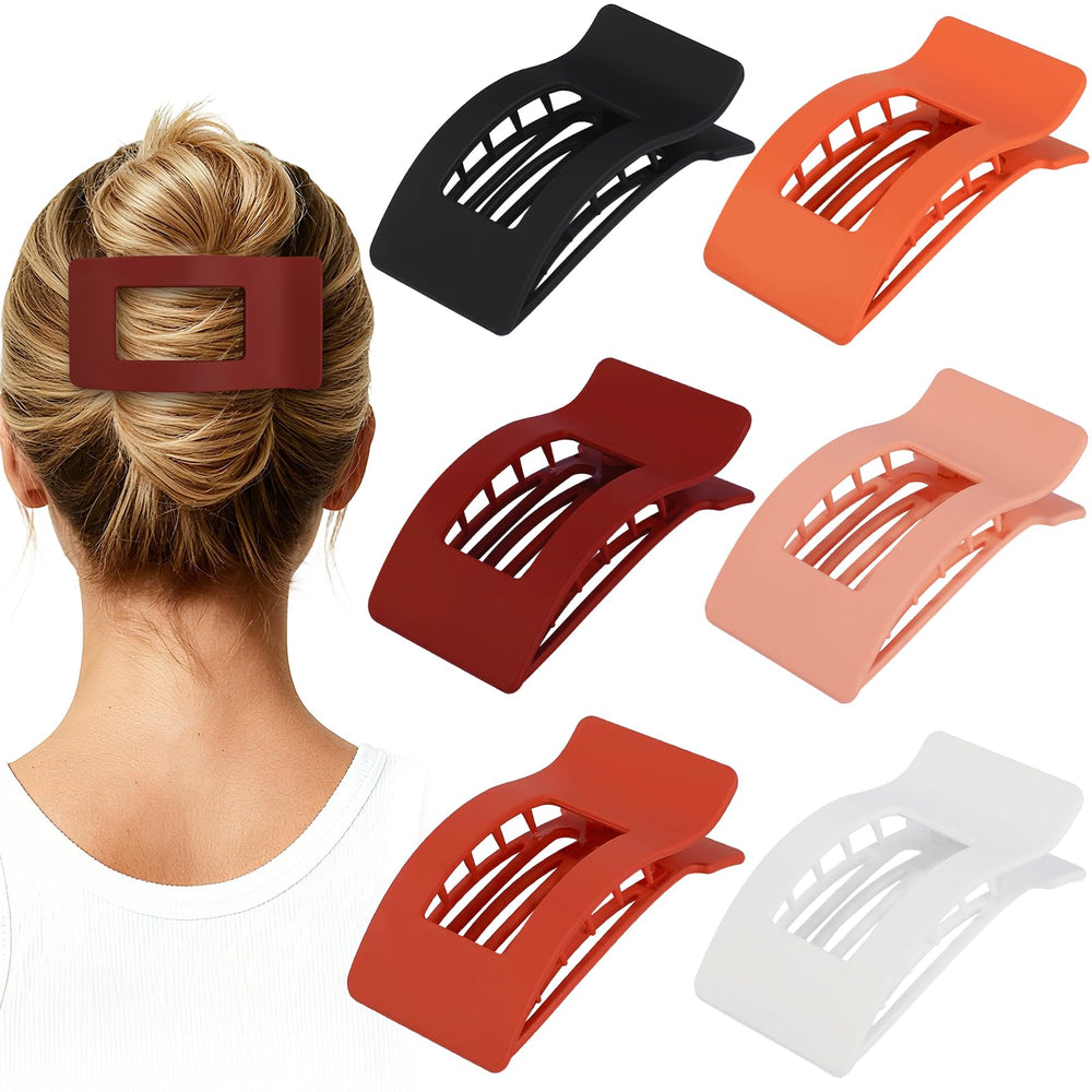 Artchita front view of six matte orange flat hair clips shows organized set and ease of choice