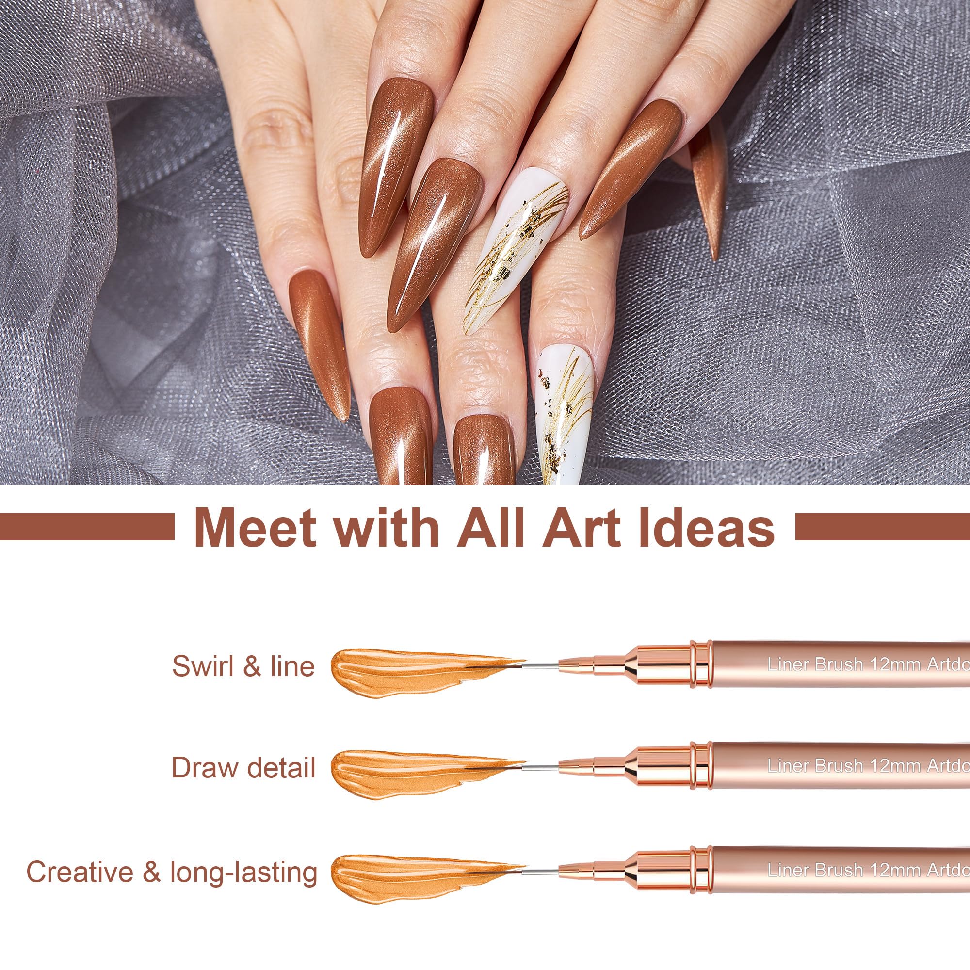 Artdone brush in use painting a nail to show precision and clean thin lines