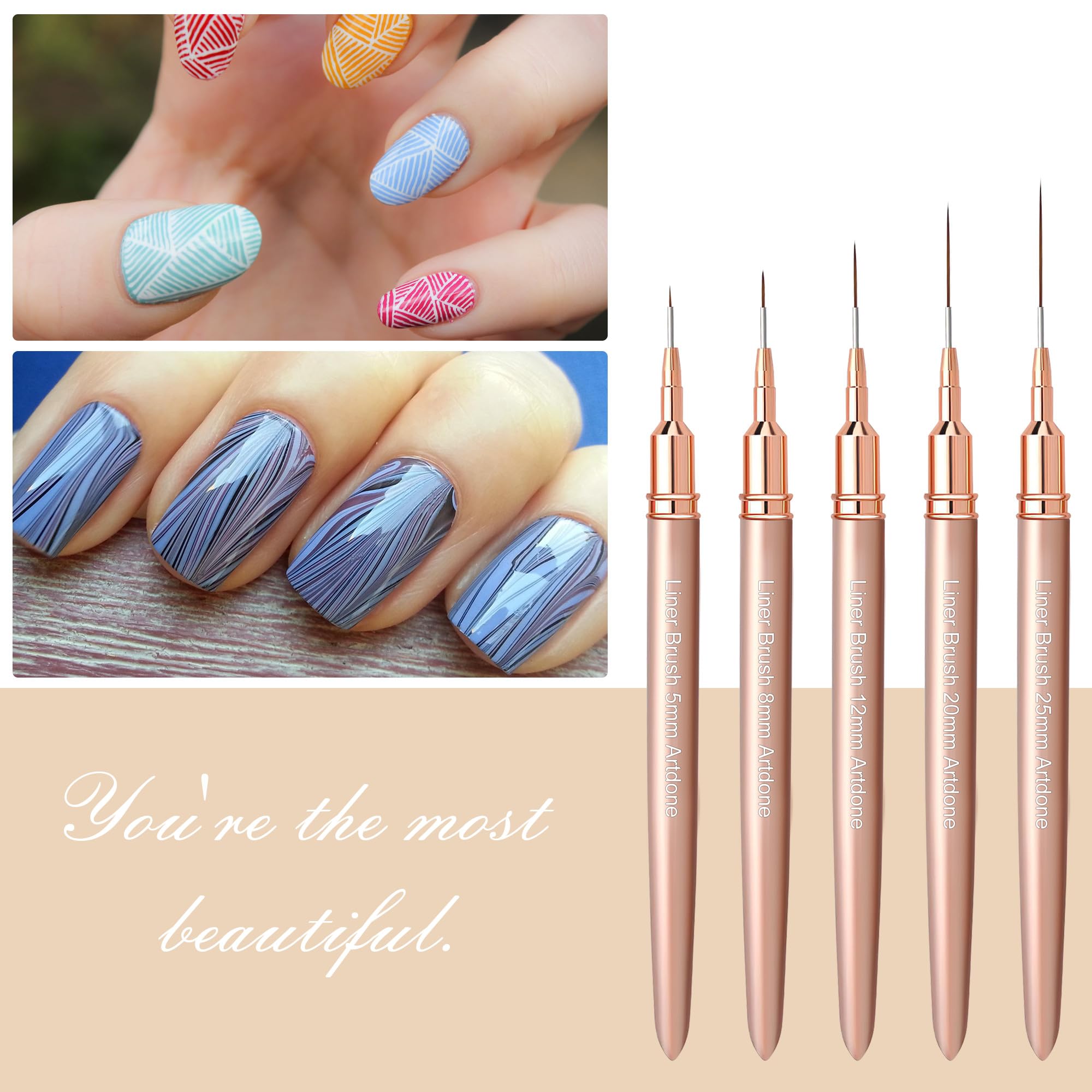 Artdone brushes with gel polish bottles to show compatibility and salon-ready use