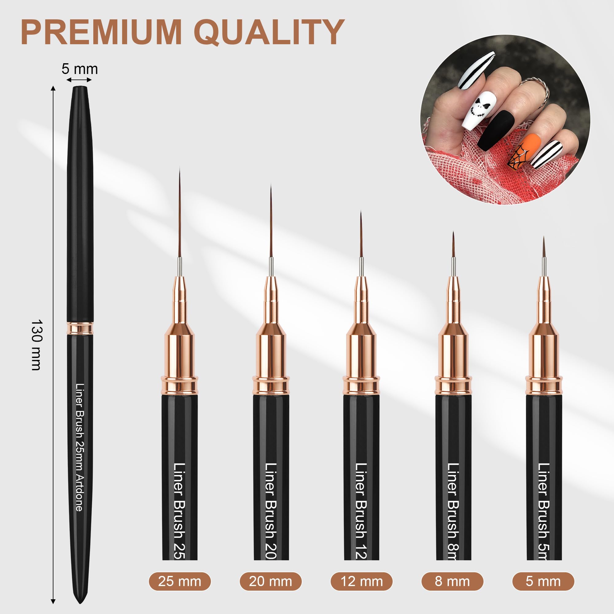 Artdone close-up of tapered brush tips showing fine point for precise lines