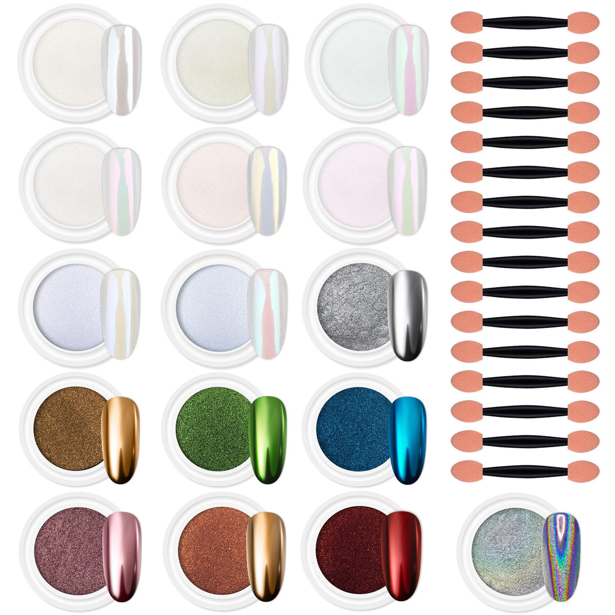 Artdone front packaging showing 16-color chrome powder kit and contents benefits variety