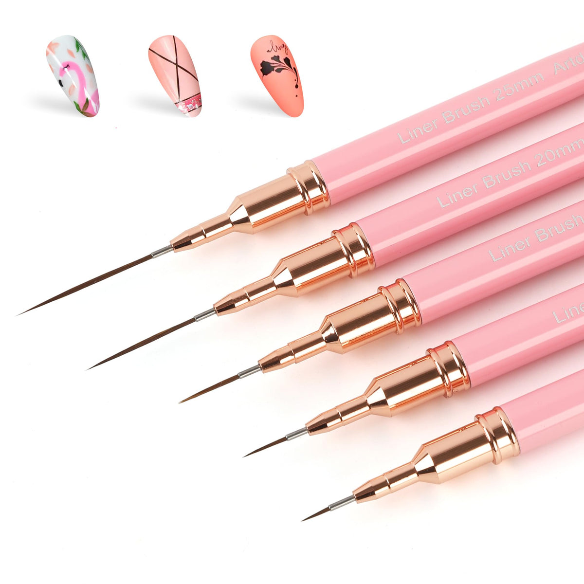 Artdone front view of pink metallic liner set showing sleek handles and sizes for neat storage