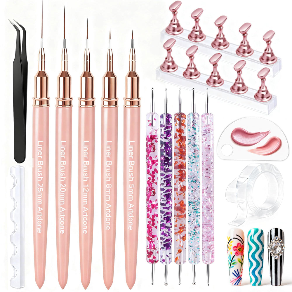 Artdone front packaging showing full 11-piece nail art set and benefits