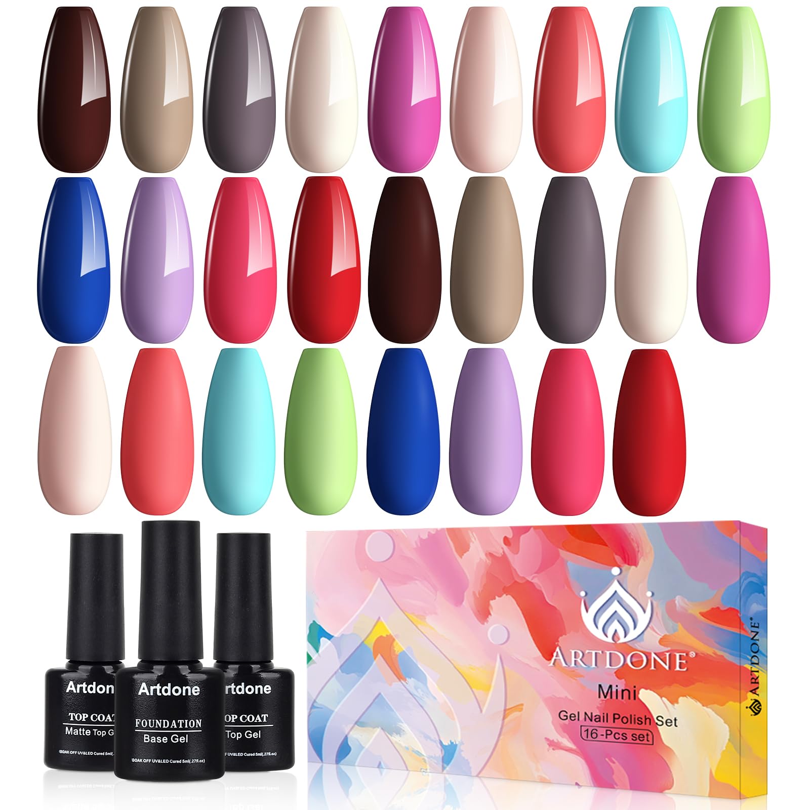 Artdone front packaging showing full 16-piece kit and benefits