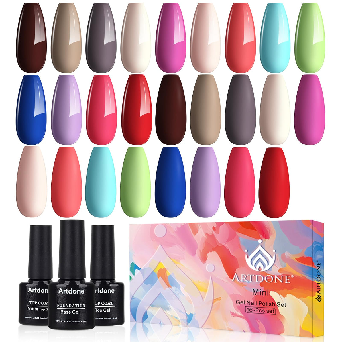 Artdone front packaging showing full 16-piece kit and benefits