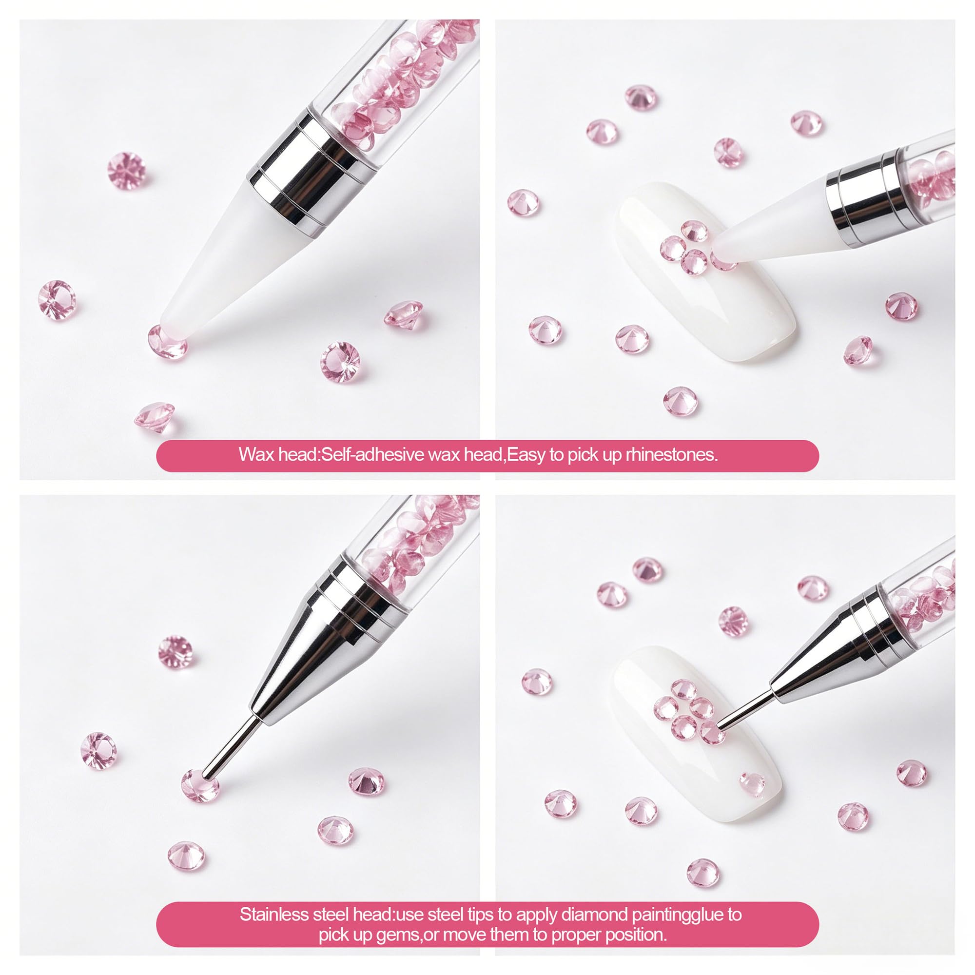 Artdone tool in use placing rhinestone on nail, demonstrating easy application