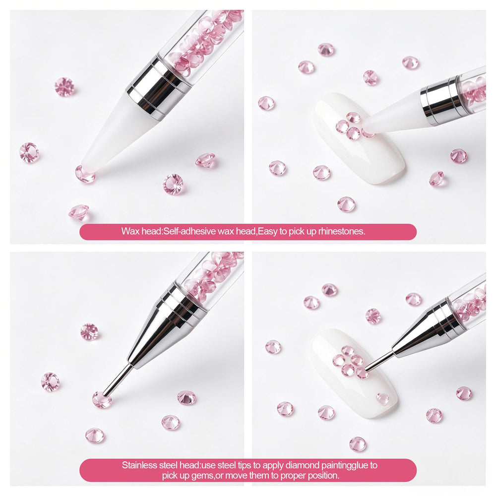 Artdone tool in use placing rhinestone on nail, demonstrating easy application