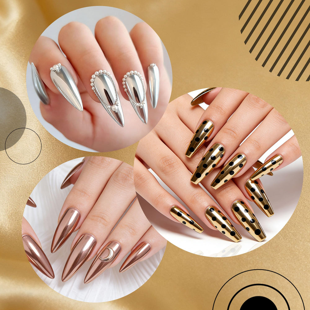 Artdone powder rubbed on a nail tip showing mirror finish benefit