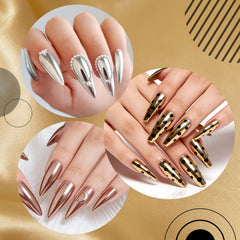 Artdone powder rubbed on a nail tip showing mirror finish benefit