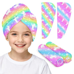 ArthomaHige front view showing rainbow unicorn kid towel, bright and fun