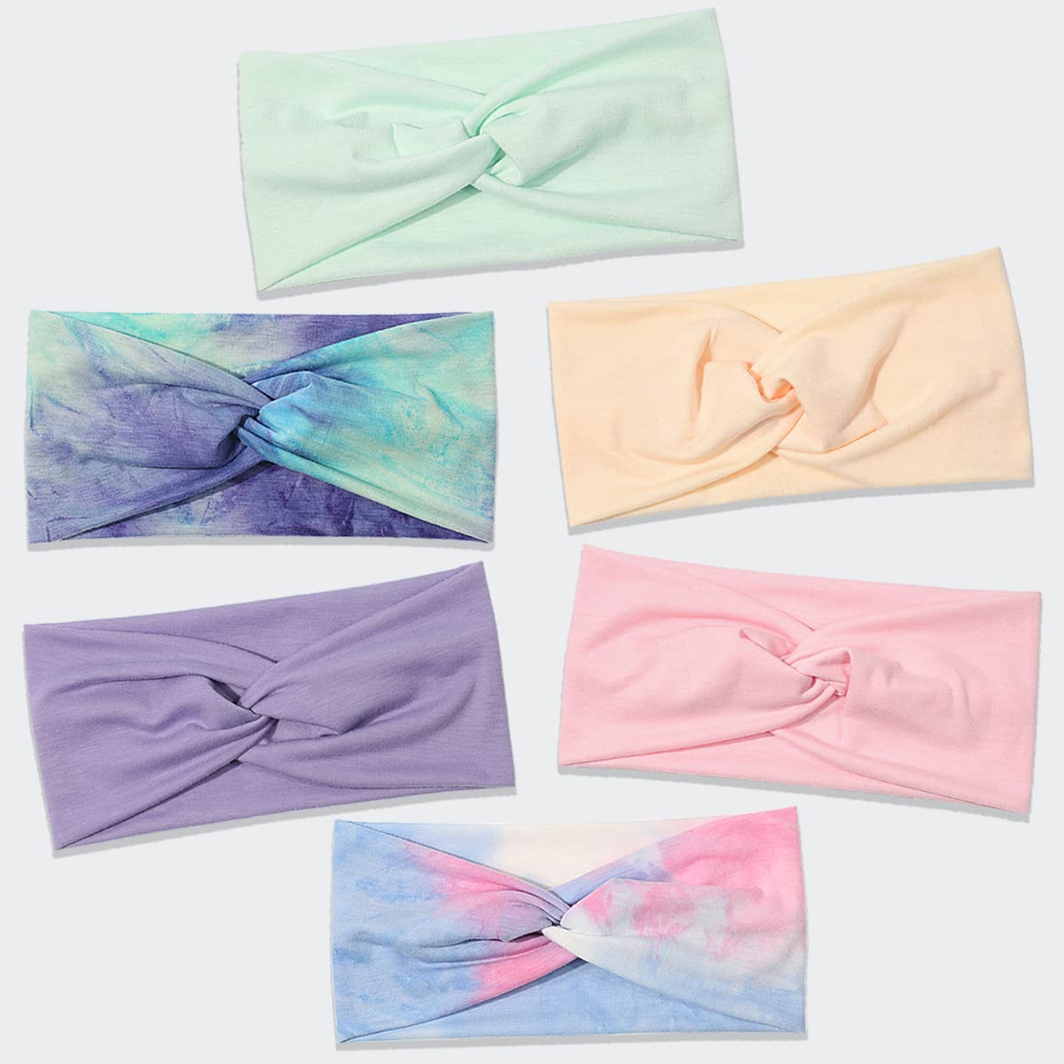 Artilady front view of six-pack headbands showing multicolor options and variety