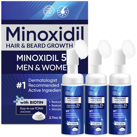 Artimore 5% Minoxidil foam front packaging showing product benefits
