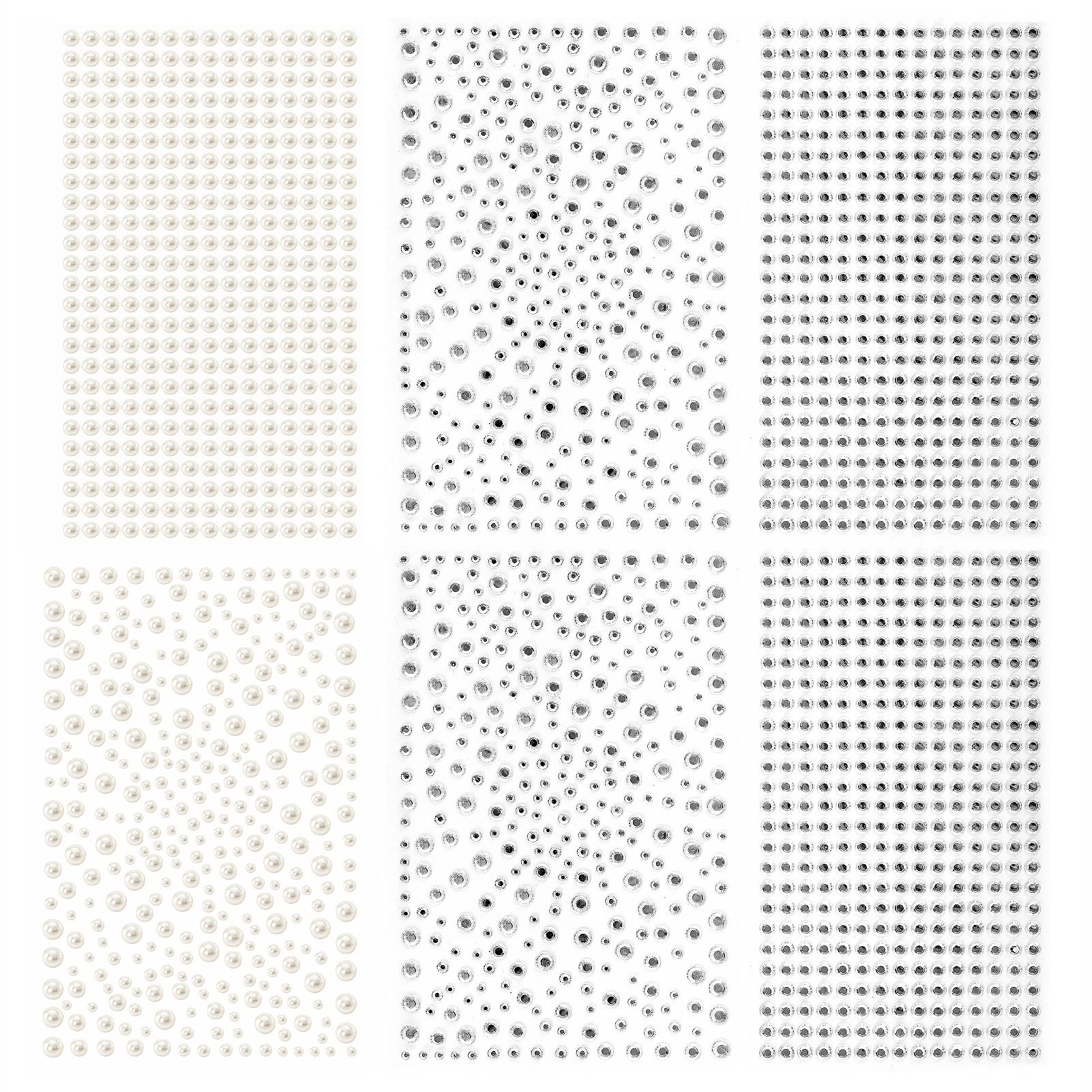 Artistbeauty sheet front showing many clear rhinestones and pearl stickers for easy selection