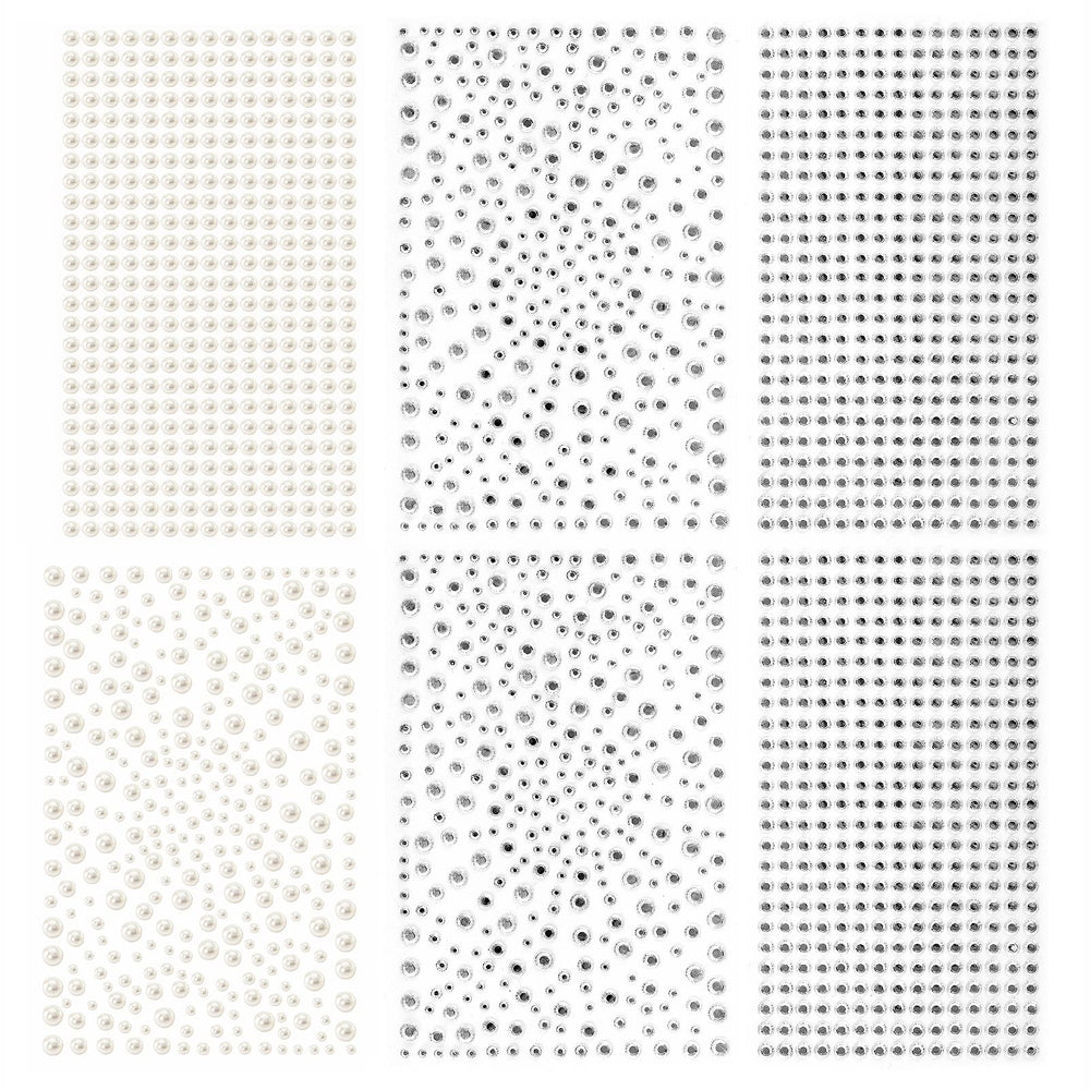 Artistbeauty sheet front showing many clear rhinestones and pearl stickers for easy selection