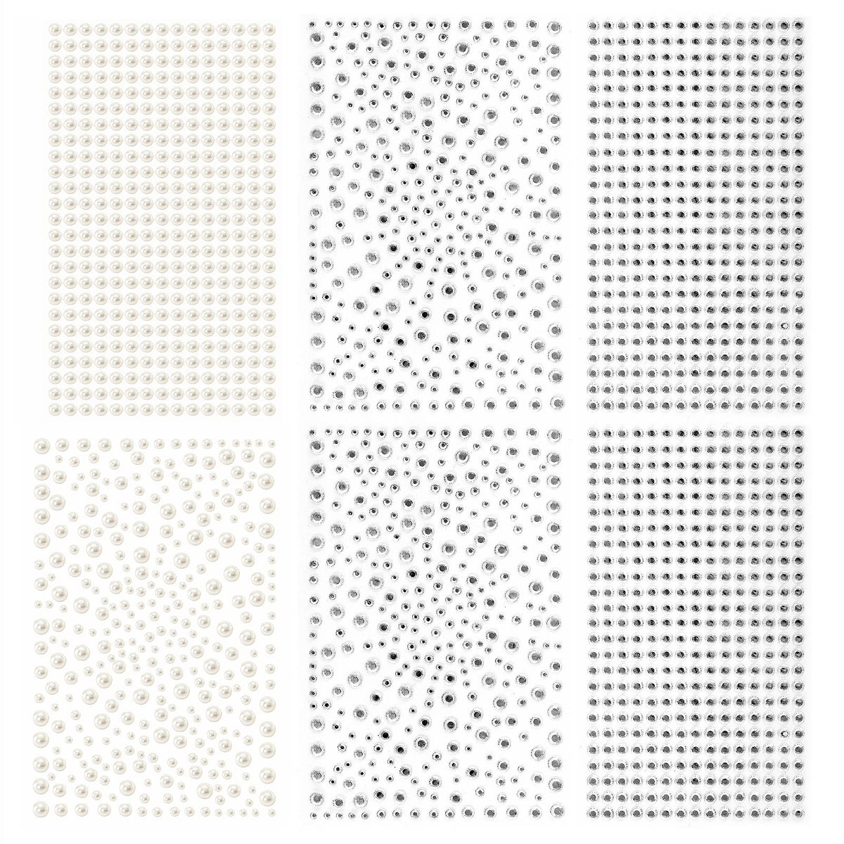 Artistbeauty sheet front showing many clear rhinestones and pearl stickers for easy selection