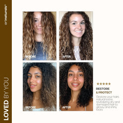 ArtNaturals after-treatment glossy hair in lifestyle shot showing improved shine and manageability