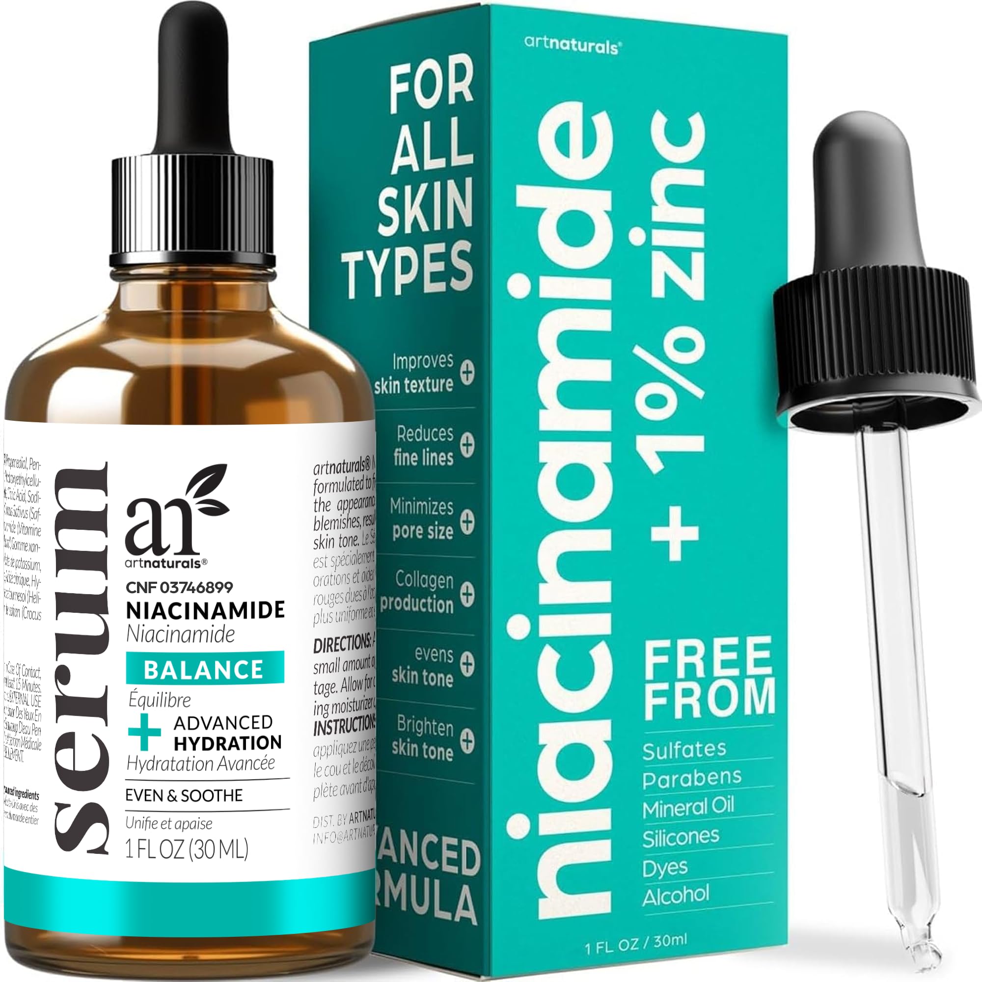 Artnaturals bottle front showing label and clean design benefits skin clarity