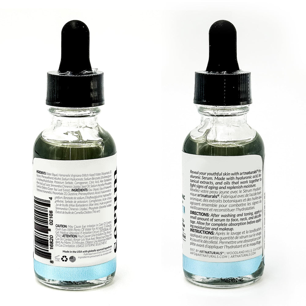 ArtNaturals dropper with clear serum texture, highlights lightweight quick absorption