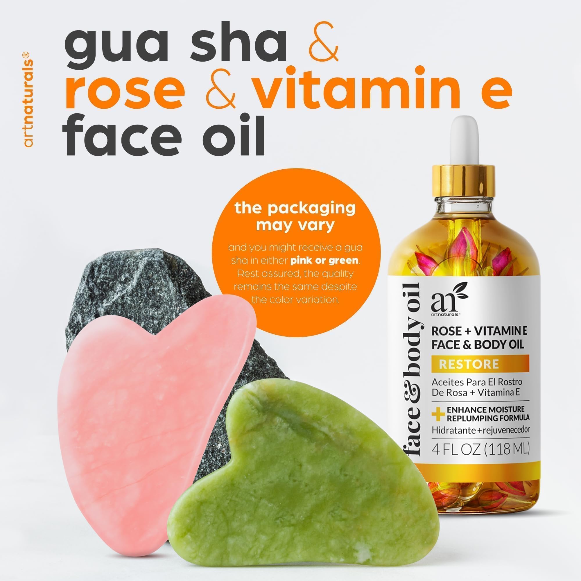 ArtNaturals gua sha tools set displayed to show contours and massage benefit