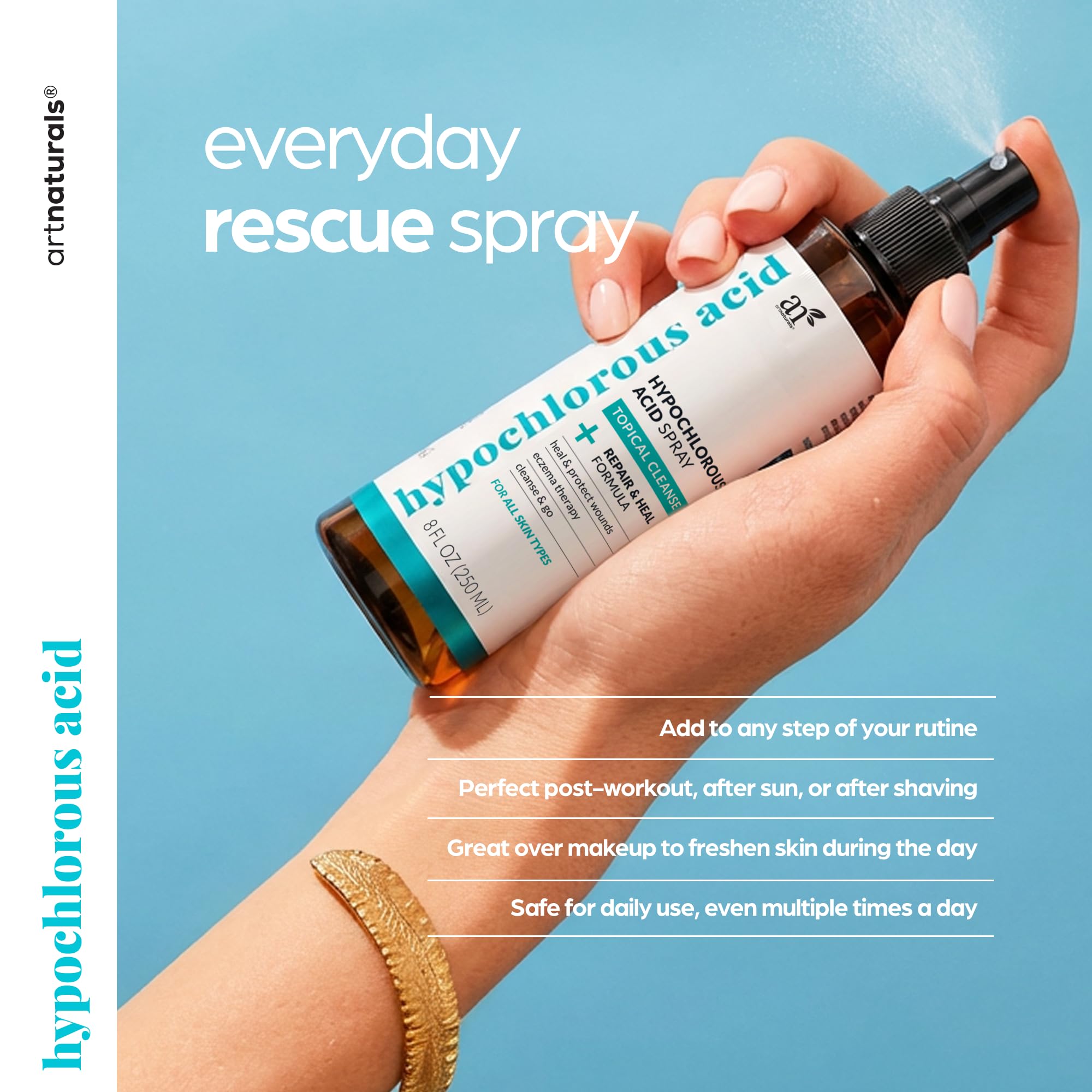 Artnaturals bottle held in hand demonstrating travel-friendly size and convenience