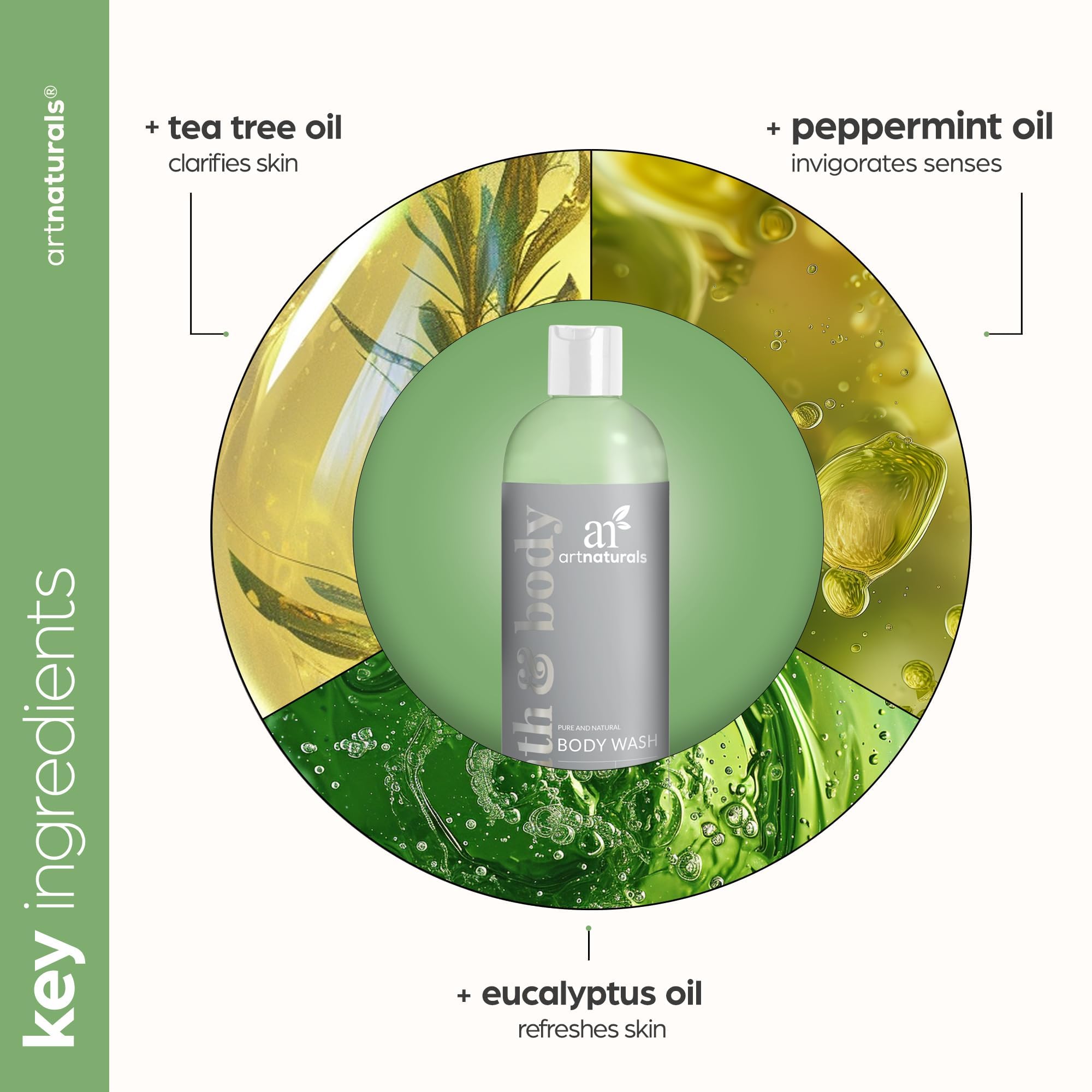 Artnaturals in-shower use with person lathering for refreshment and wake-up effect