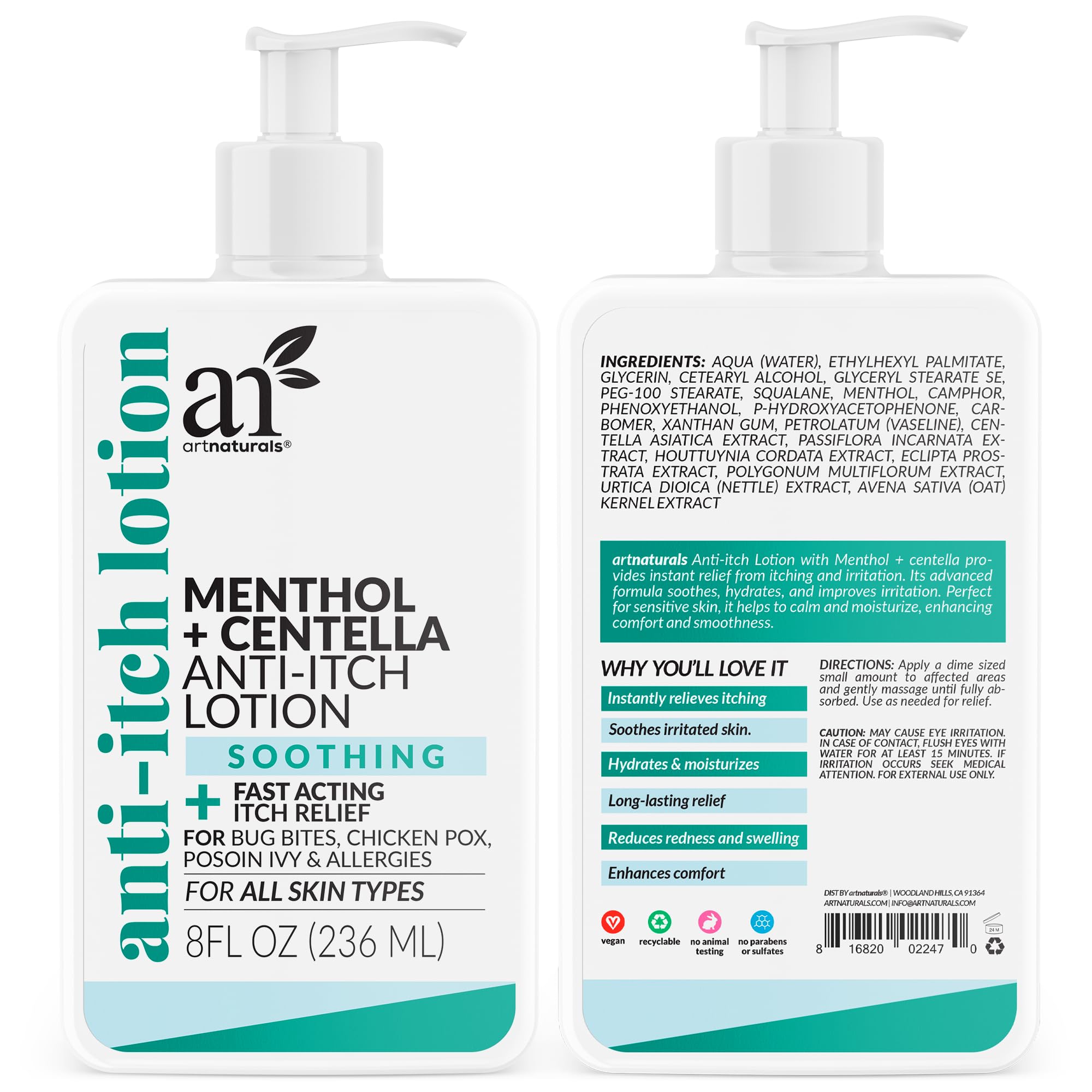 Artnaturals front bottle showing label and cooling lotion benefit