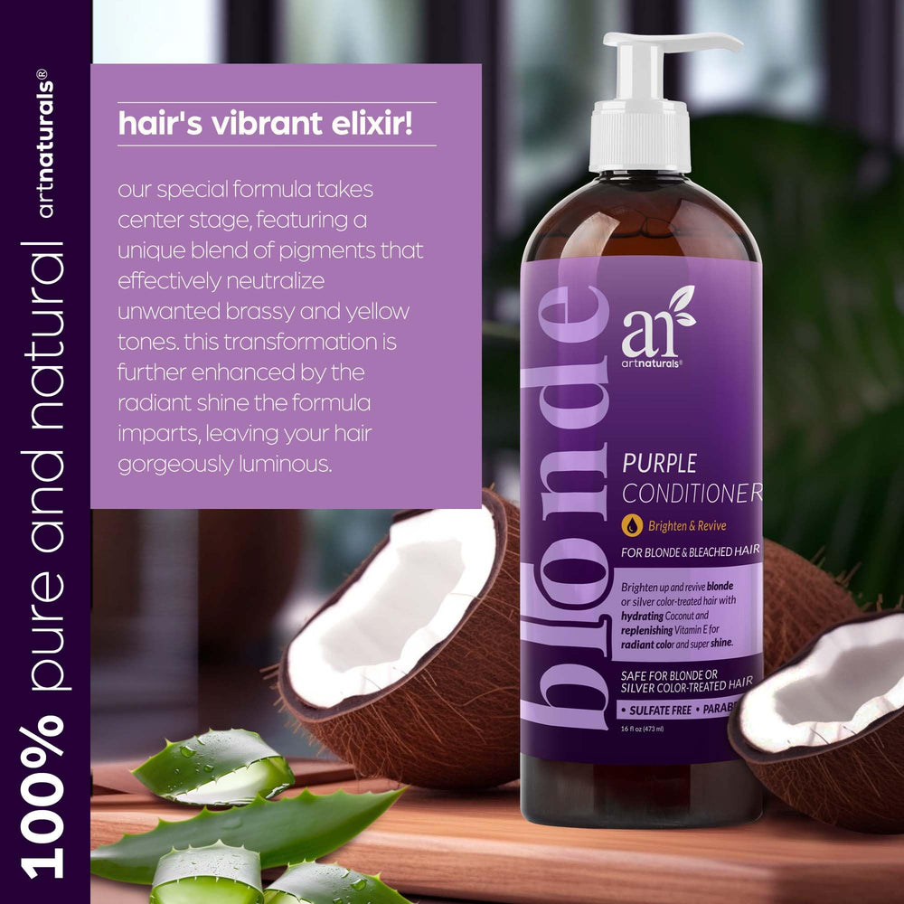 Artnaturals before and after hair photos showing reduced brassiness benefit