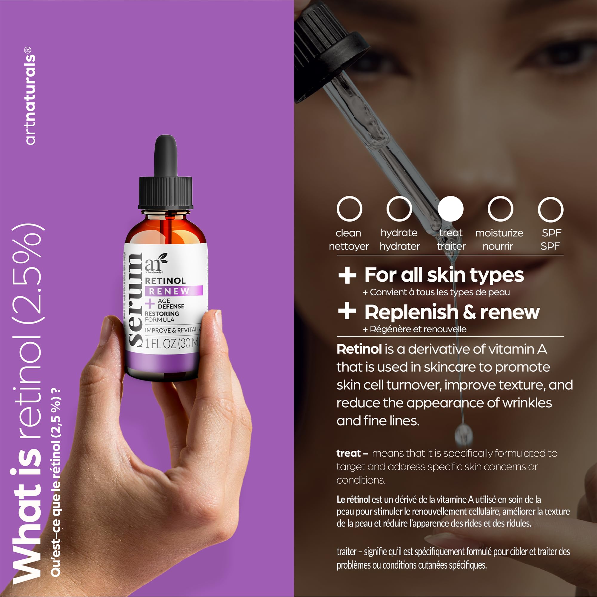 ArtNaturals ingredients display including aloe, green tea, and hyaluronic acid