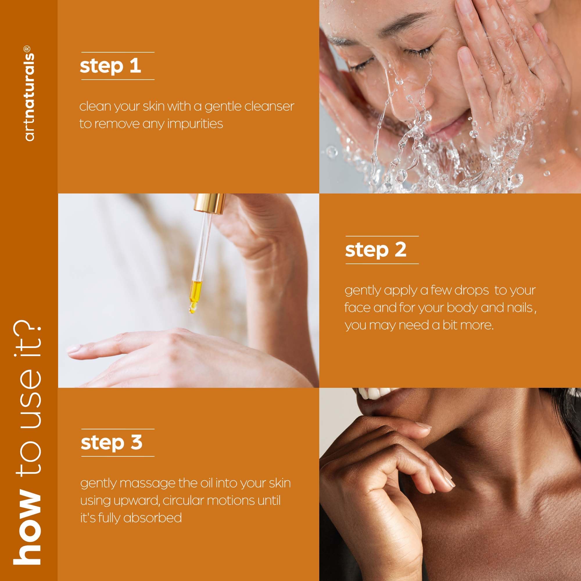 Artnaturals smoothing oil into hair ends to reduce frizz and add shine benefit