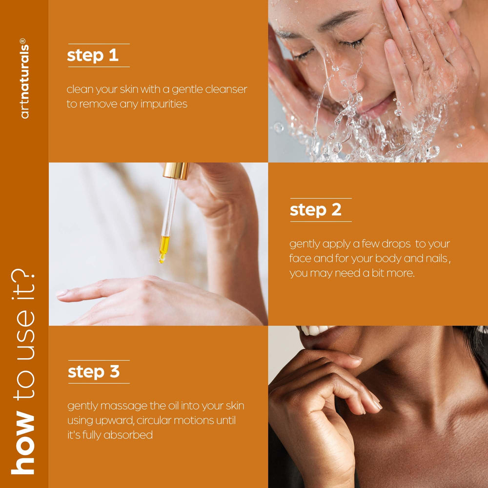 Artnaturals smoothing oil into hair ends to reduce frizz and add shine benefit