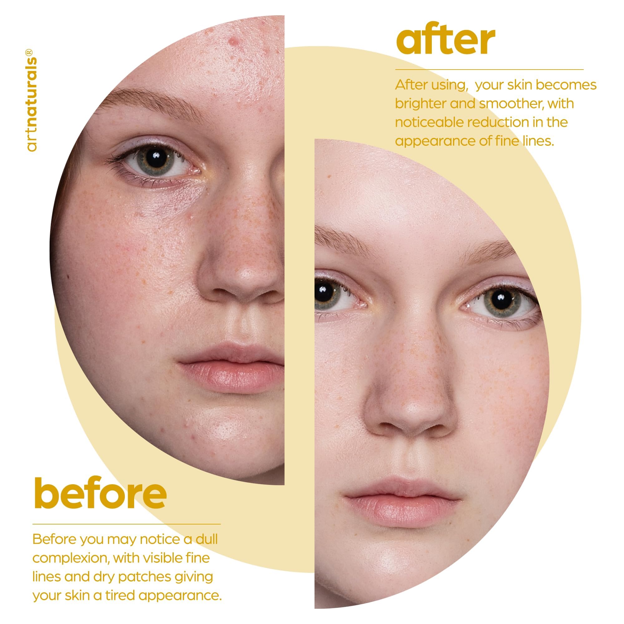 Artnaturals applying serum to cheek showing smoothing and brightening benefit