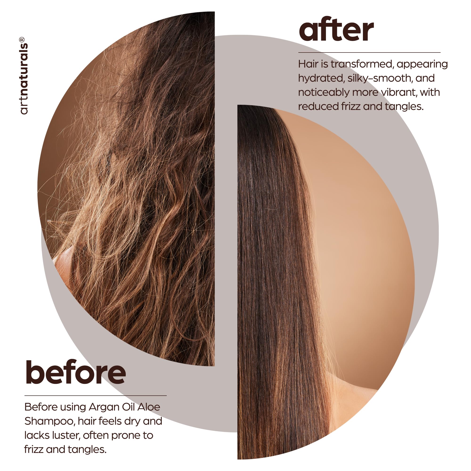 Artnaturals shampoo beside argan nuts highlighting natural oil nourishment benefit