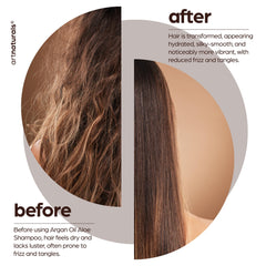 Artnaturals shampoo beside argan nuts highlighting natural oil nourishment benefit
