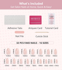 Artquee on hands wearing short soft pink almond nails for elegant everyday look