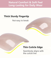 Artquee hand applying a press-on nail using adhesive tab for quick salon look