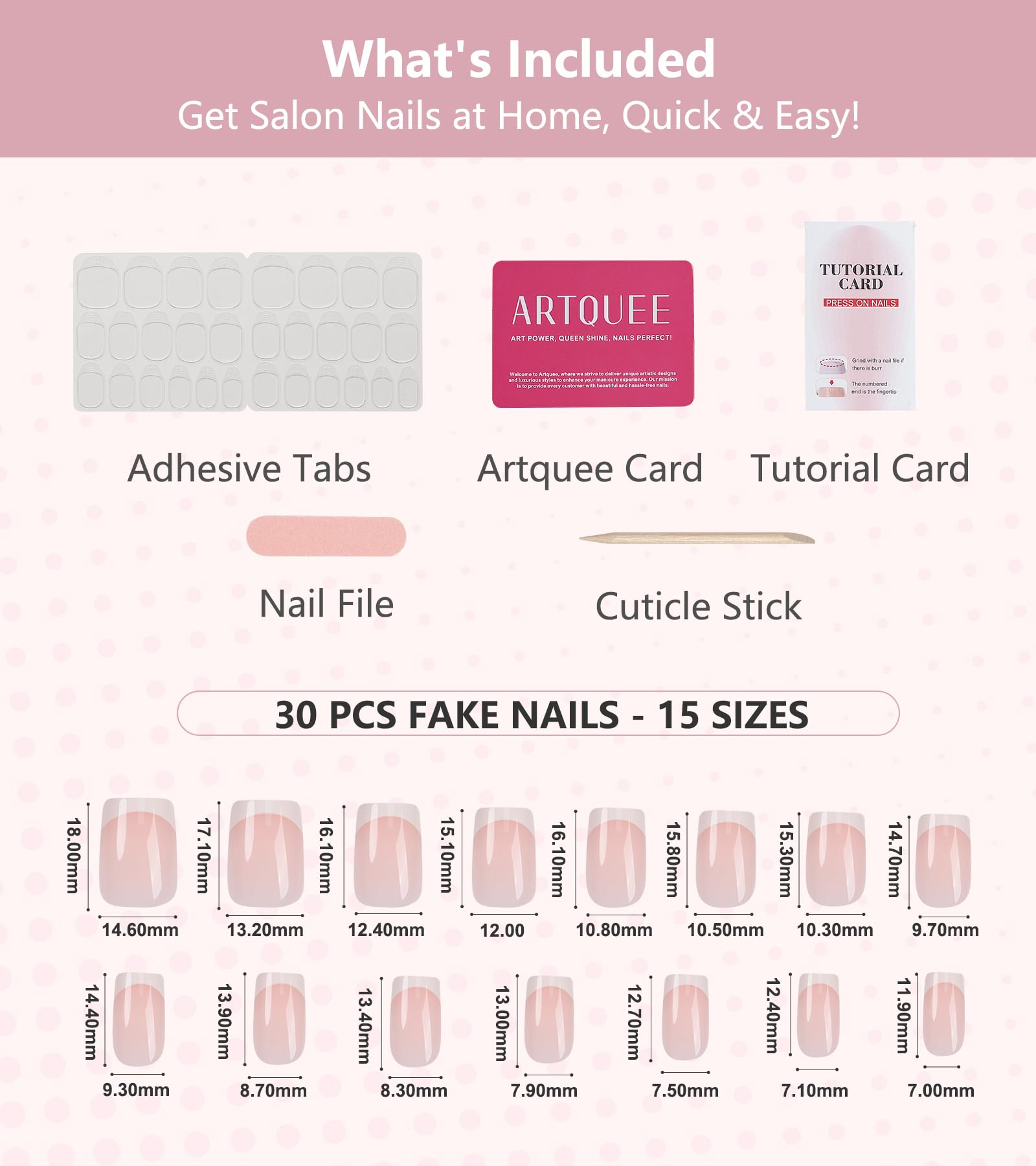Artquee 15 sizes laid out for size-matching and perfect fit confidence