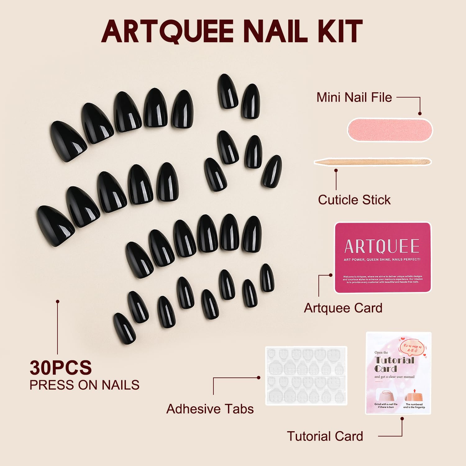 Artquee short almond nails held in hand showing scale and comfortable, pressure-free wear