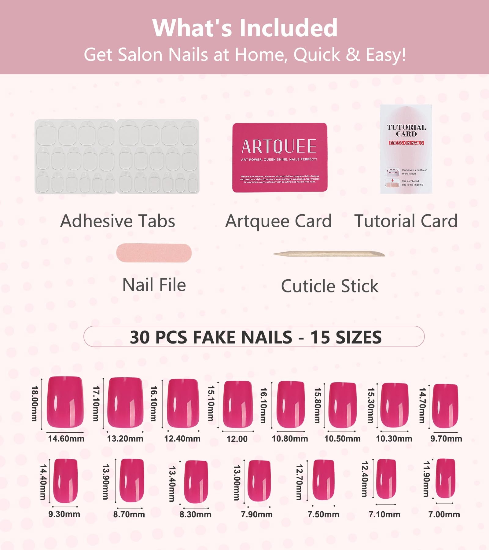 Artquee press-on nails applied on short square nails for polished everyday wear