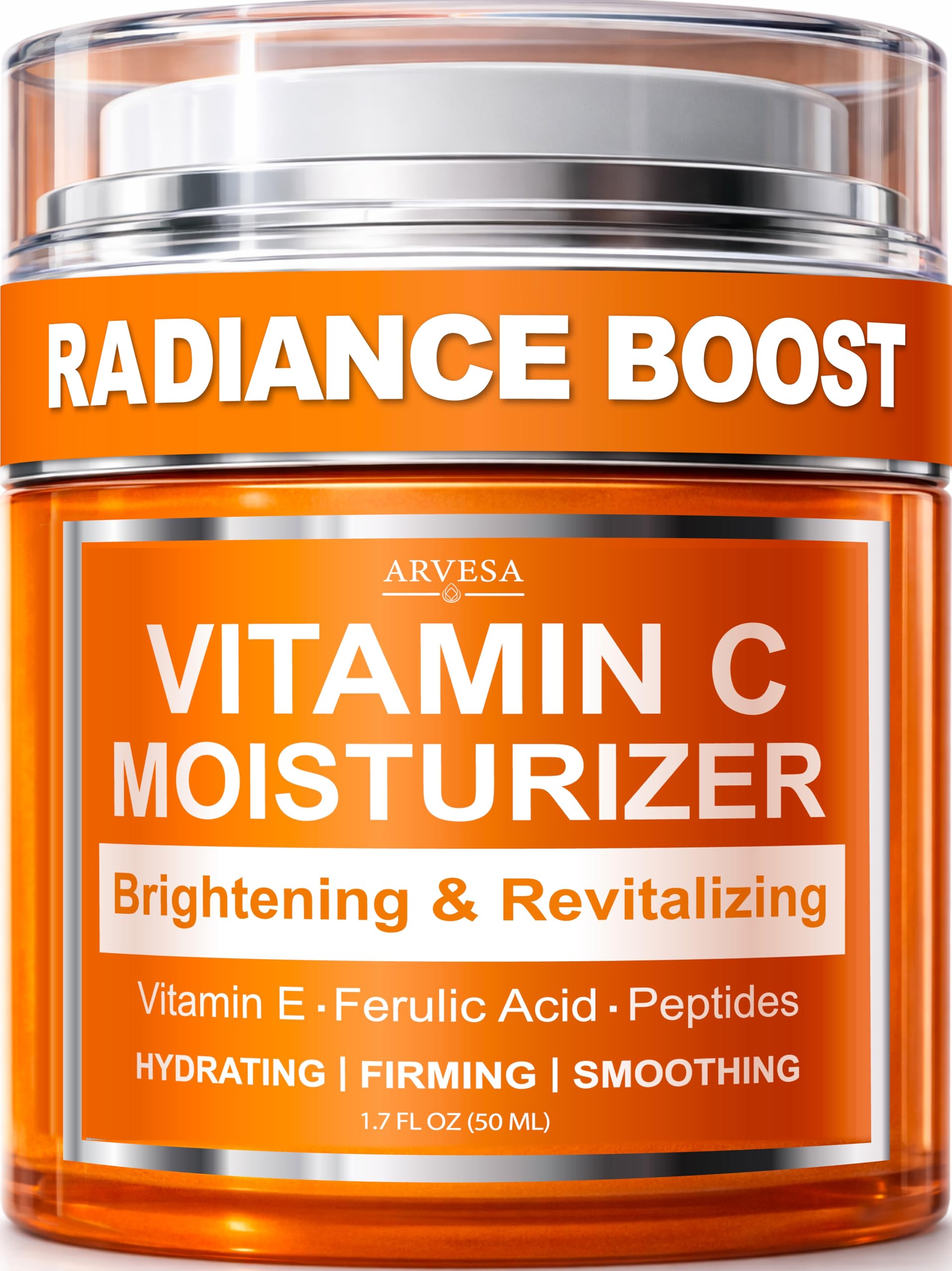 Arvesa jar front view showing vitamin C moisturizer and clean packaging benefits