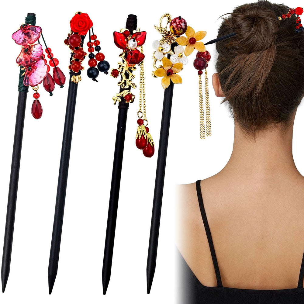 Arvintas front packaging showing four wooden hair chopsticks and decorative beads for gifting