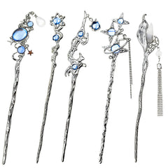 Arvintas front view of five star moon hair sticks showing elegant look and secure hold