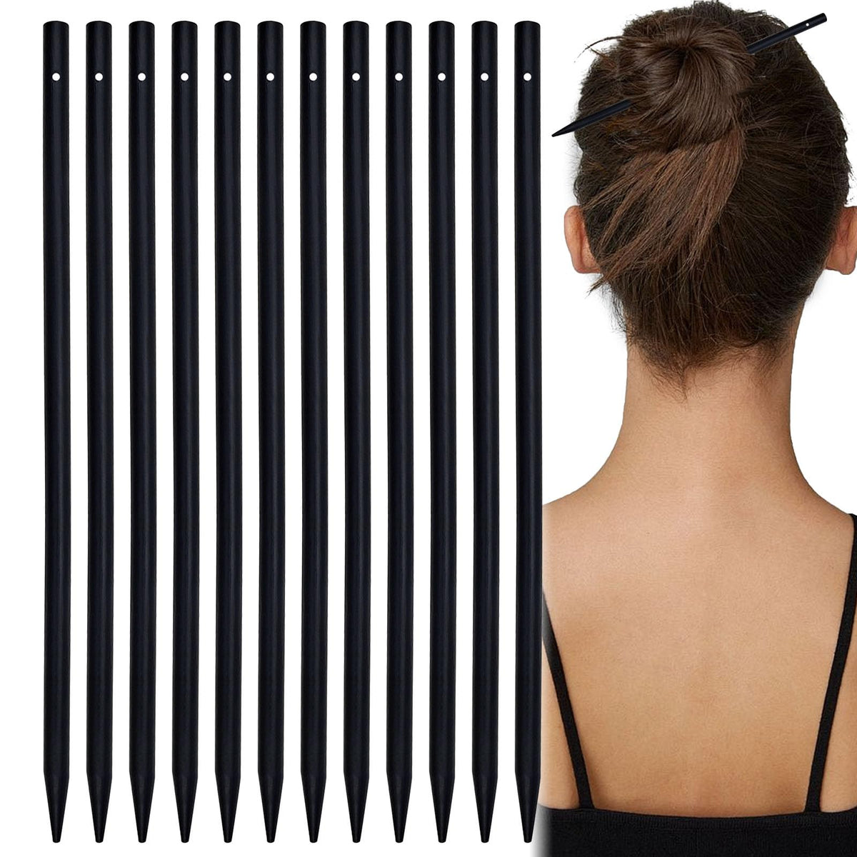 arvintas front pack showing sixty black wooden hair sticks and neat arrangement providing value