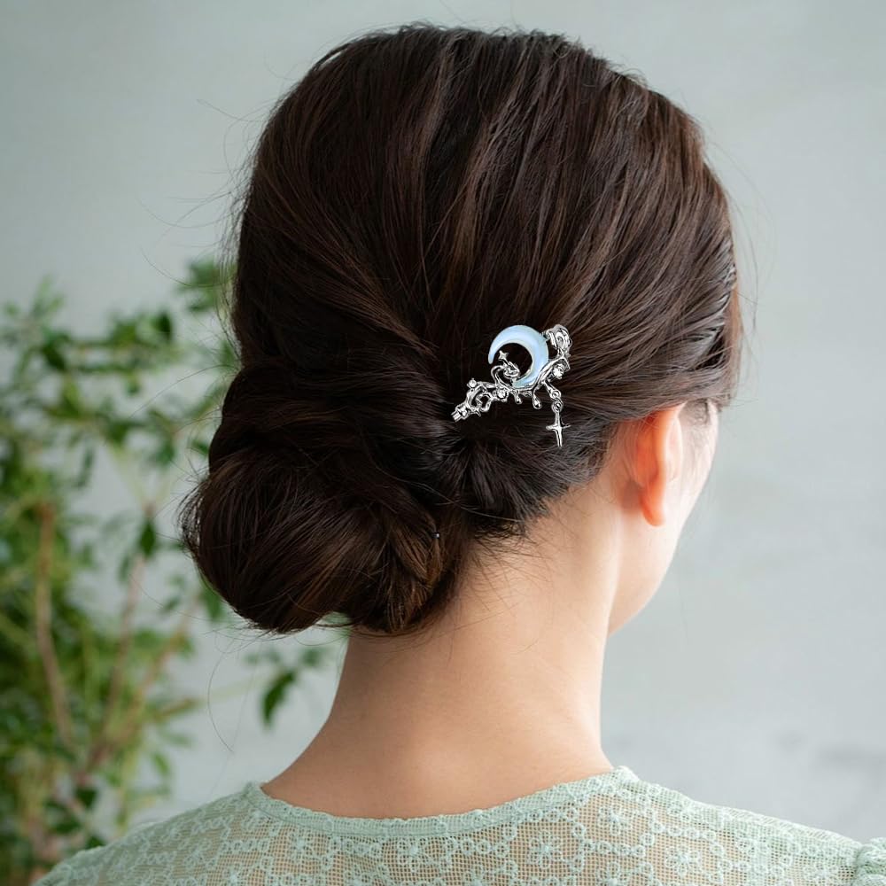 Arvintas hair sticks in a bun updo showing stable hold and stylish silhouette