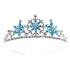 Arvintas tiara front view showing snowflake design and light blue crystals for bridal sparkle