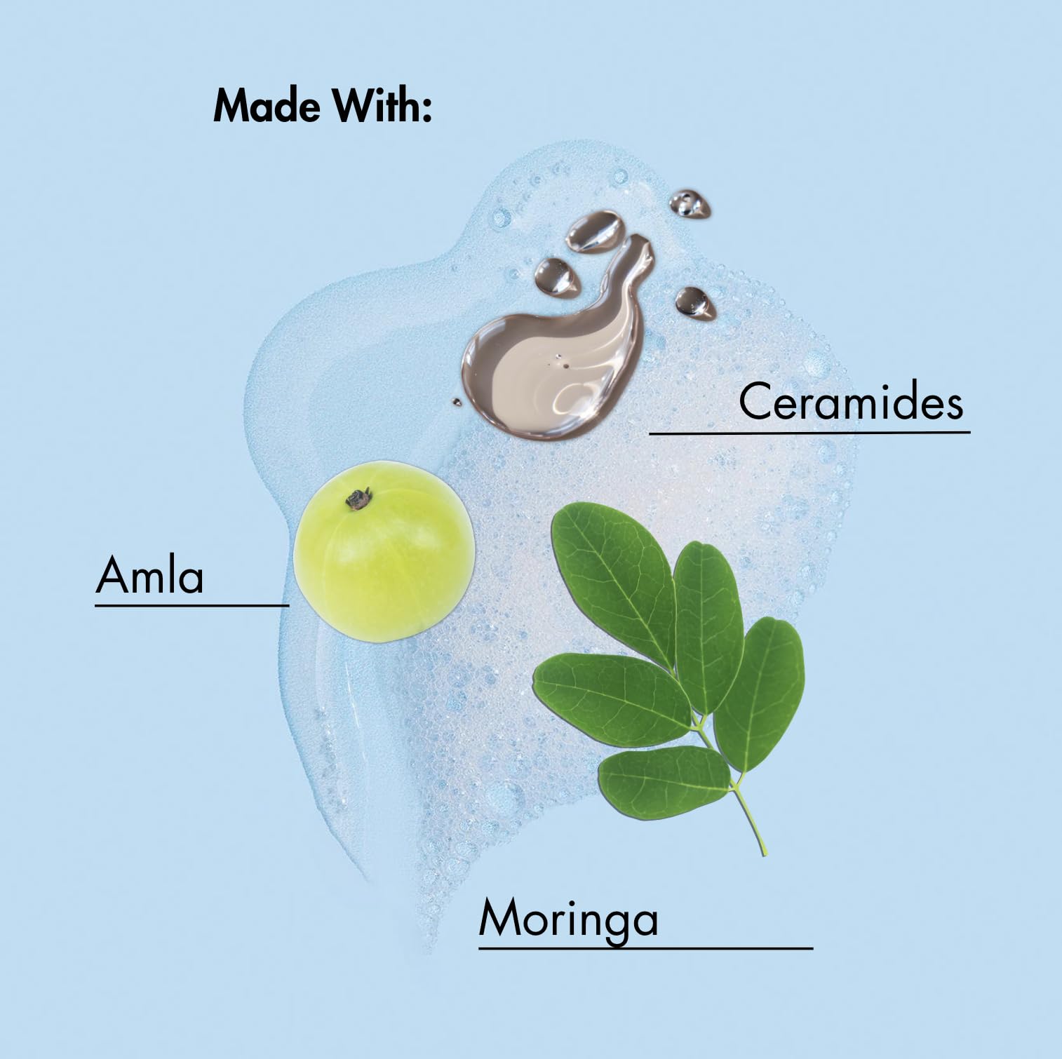 As I Am ingredients moringa amla and ceramides displayed to show nourishment